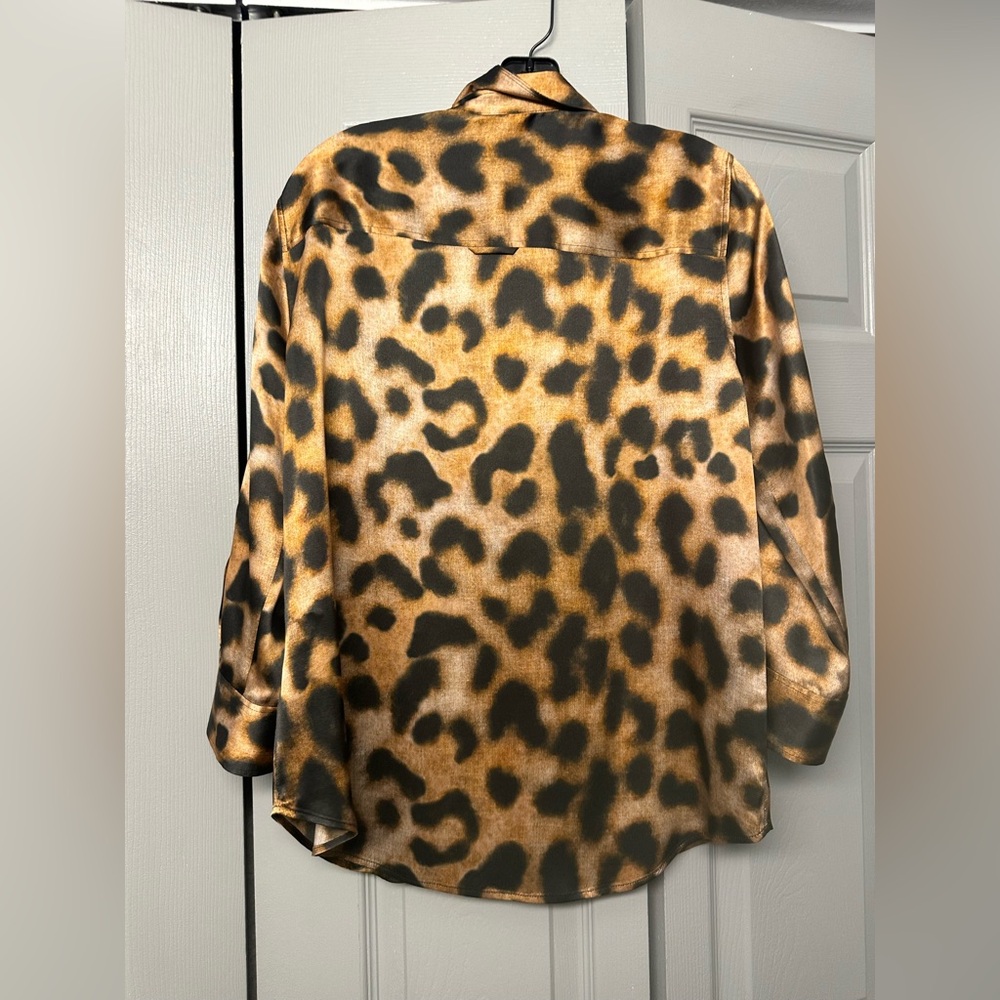 L'AGENCE Brown and Black Animal Print Shirt - Picture 4 of 4